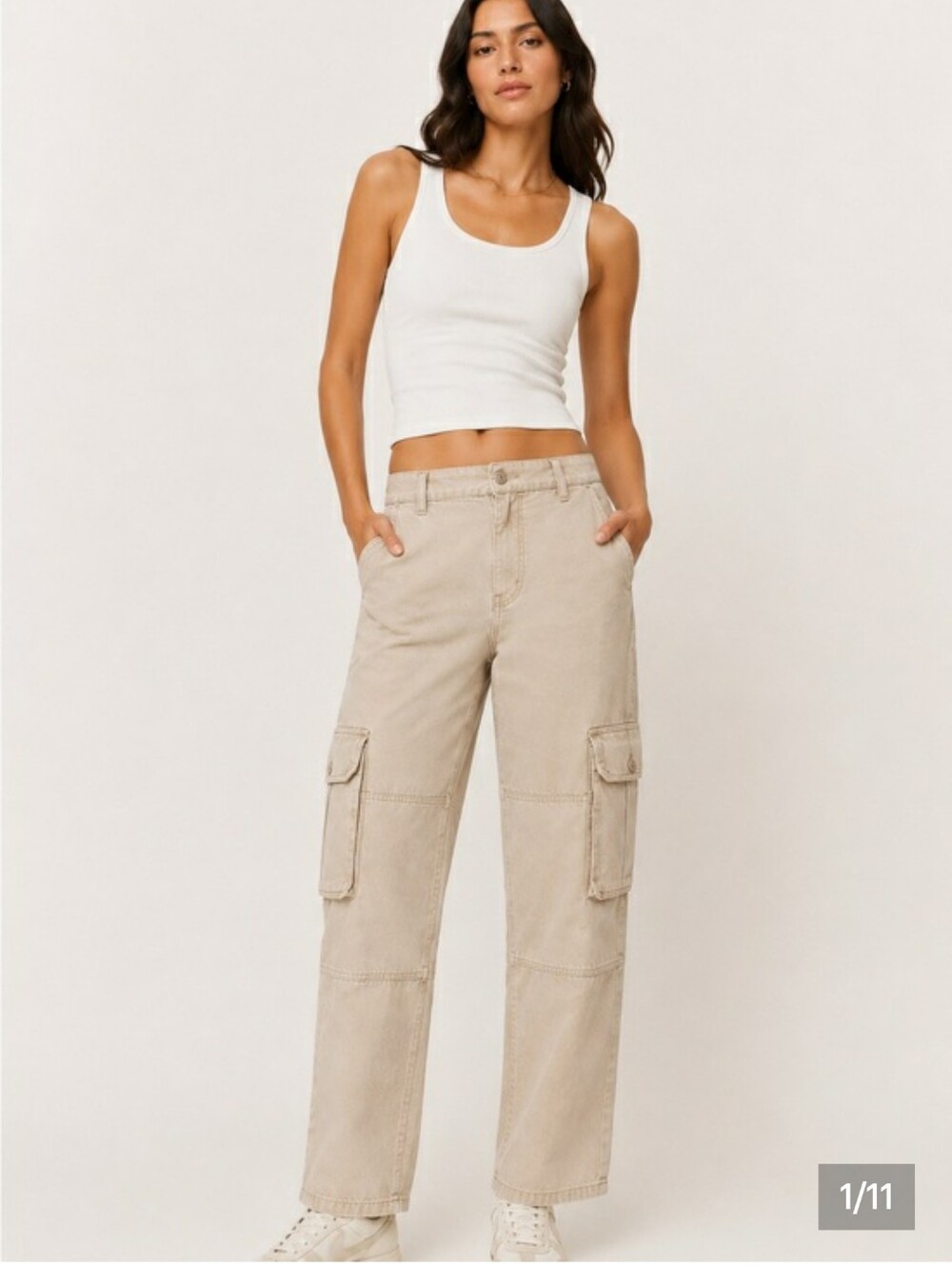TNA Mid Rise Troop Cotton Utility Cargo Pant - Beige Sz 4